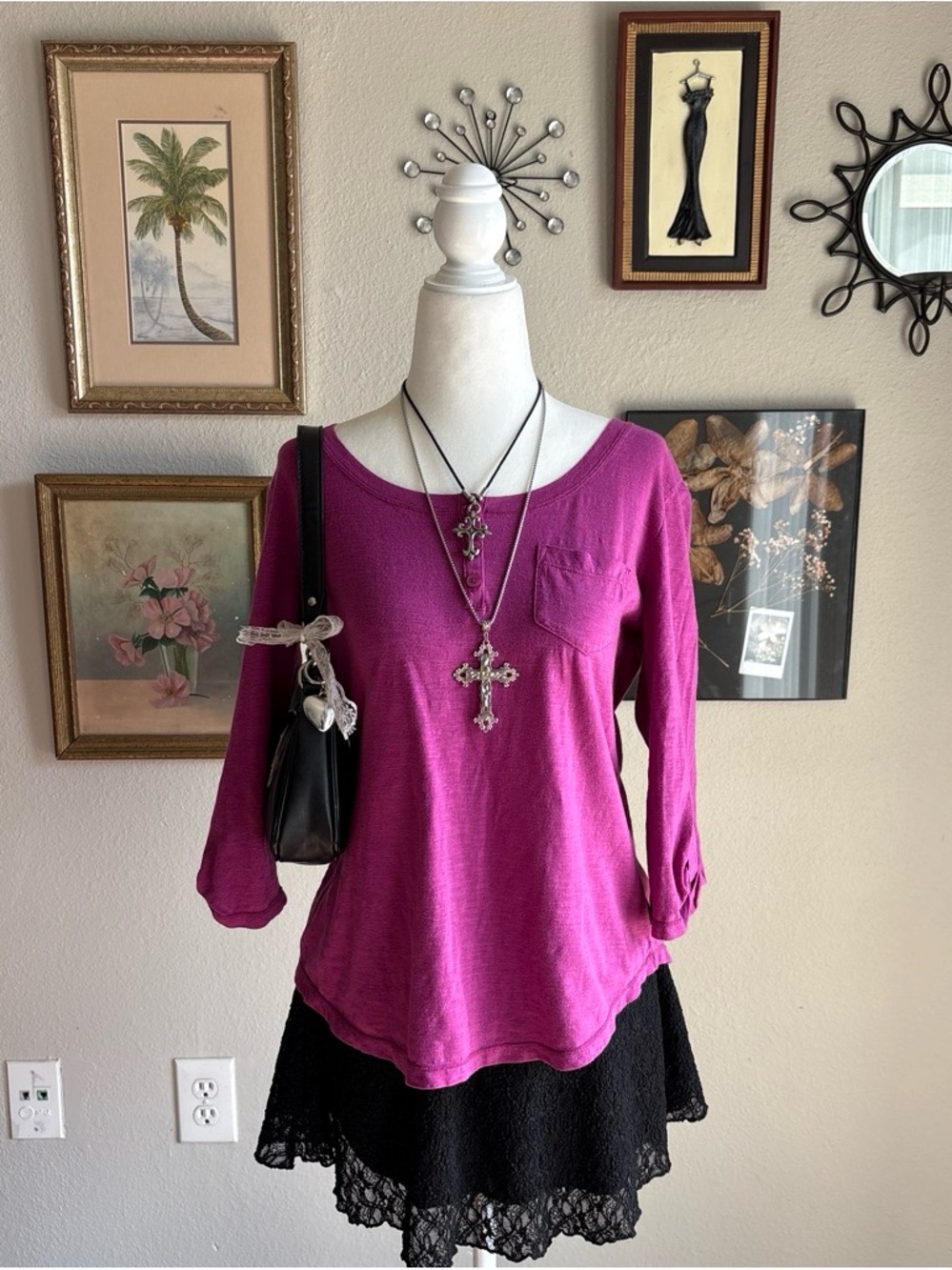 Faded Glory Scoop Neck Long Sleeve Top in Magenta